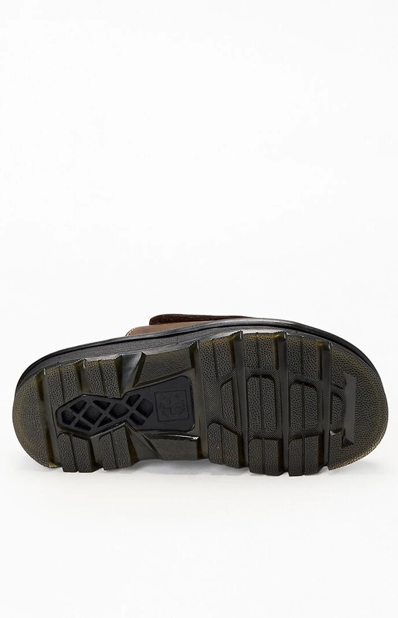 Dr Martens Women's Brown Leather Zebzag Flower Slide Sandals