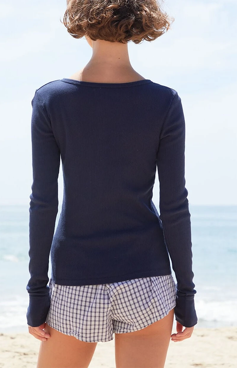 John Galt Blue Athern Ribbed Long Sleeve Top