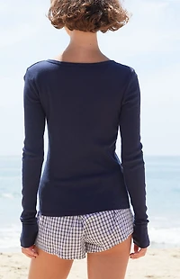 John Galt Blue Athern Ribbed Long Sleeve Top