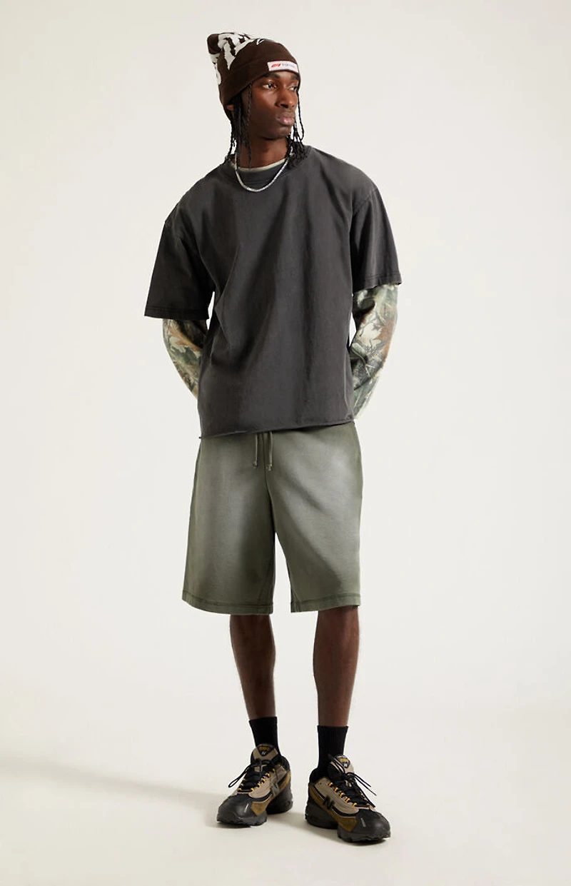 Pacsun Washed Green Fleece Baggy Sweat Shorts