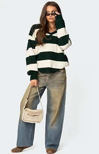 Edikted Oversized Striped Cable Knit Sweater