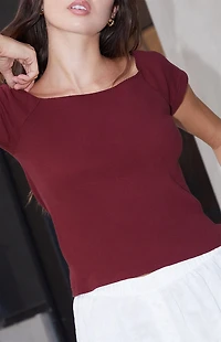 John Galt Burgundy Square Neck Top