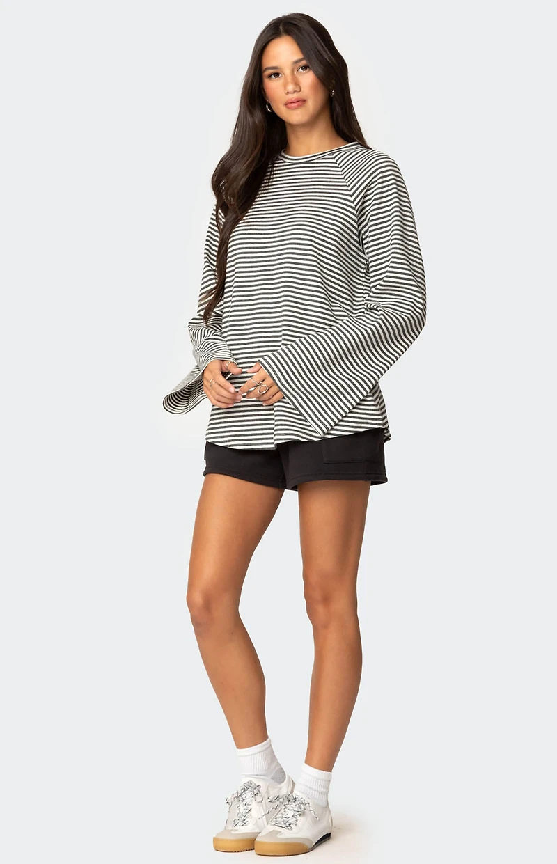 Edikted Stripey Oversized Bell Sleeve Top