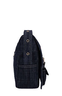 True Religion Dark Denim Multi Patch Messenger Bag