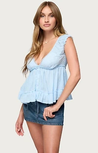 Edikted Gizelle Cotton V Neck Babydoll Top