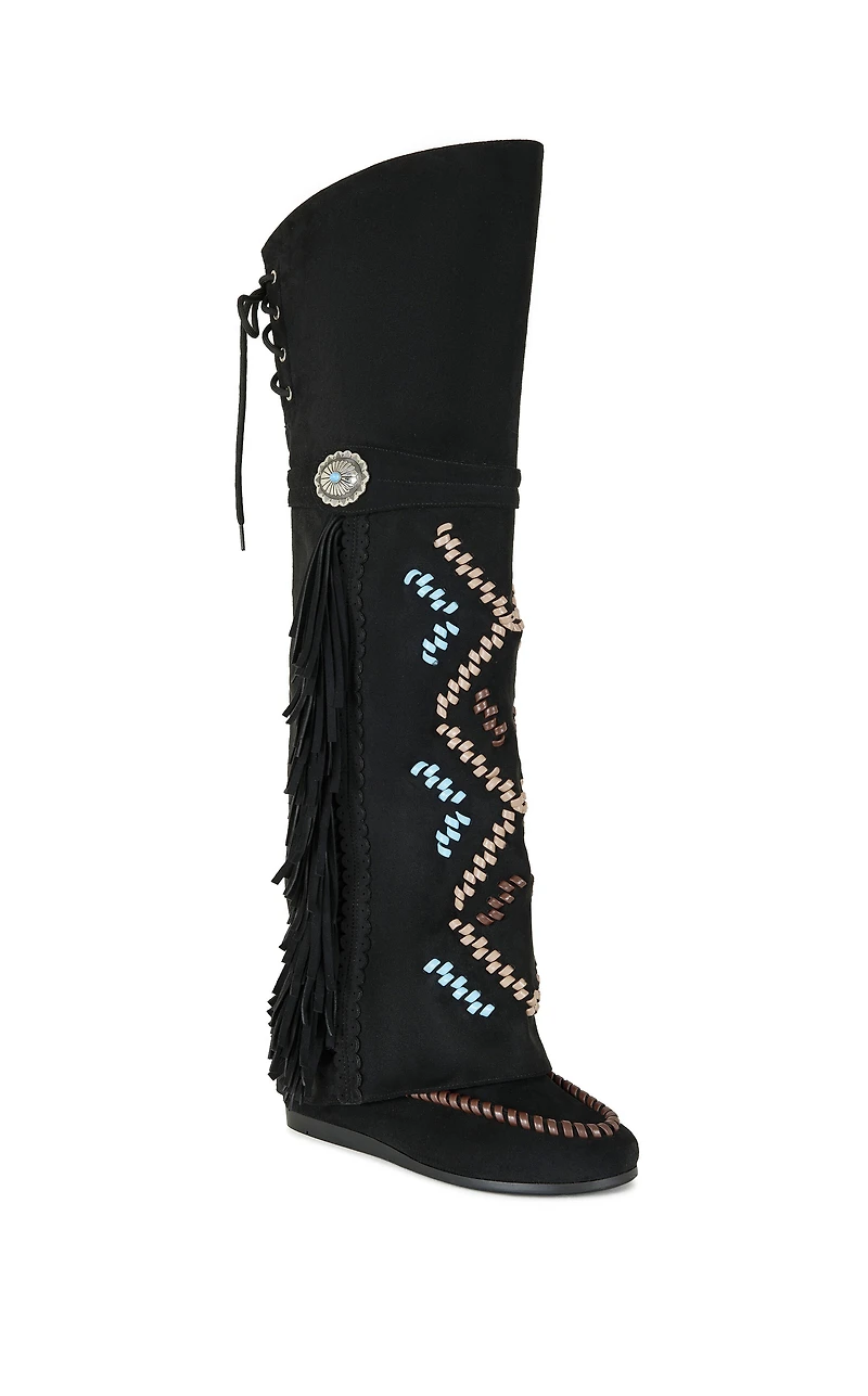 AZALEA WANG Women's Edmund Faux Suede Flat Moccasin Boots