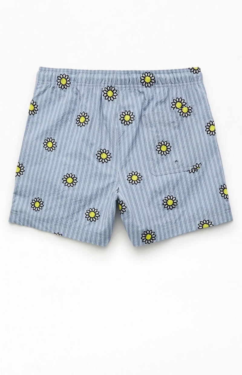 Pacsun Daisy Striped Seersucker 5" Swim Trunks