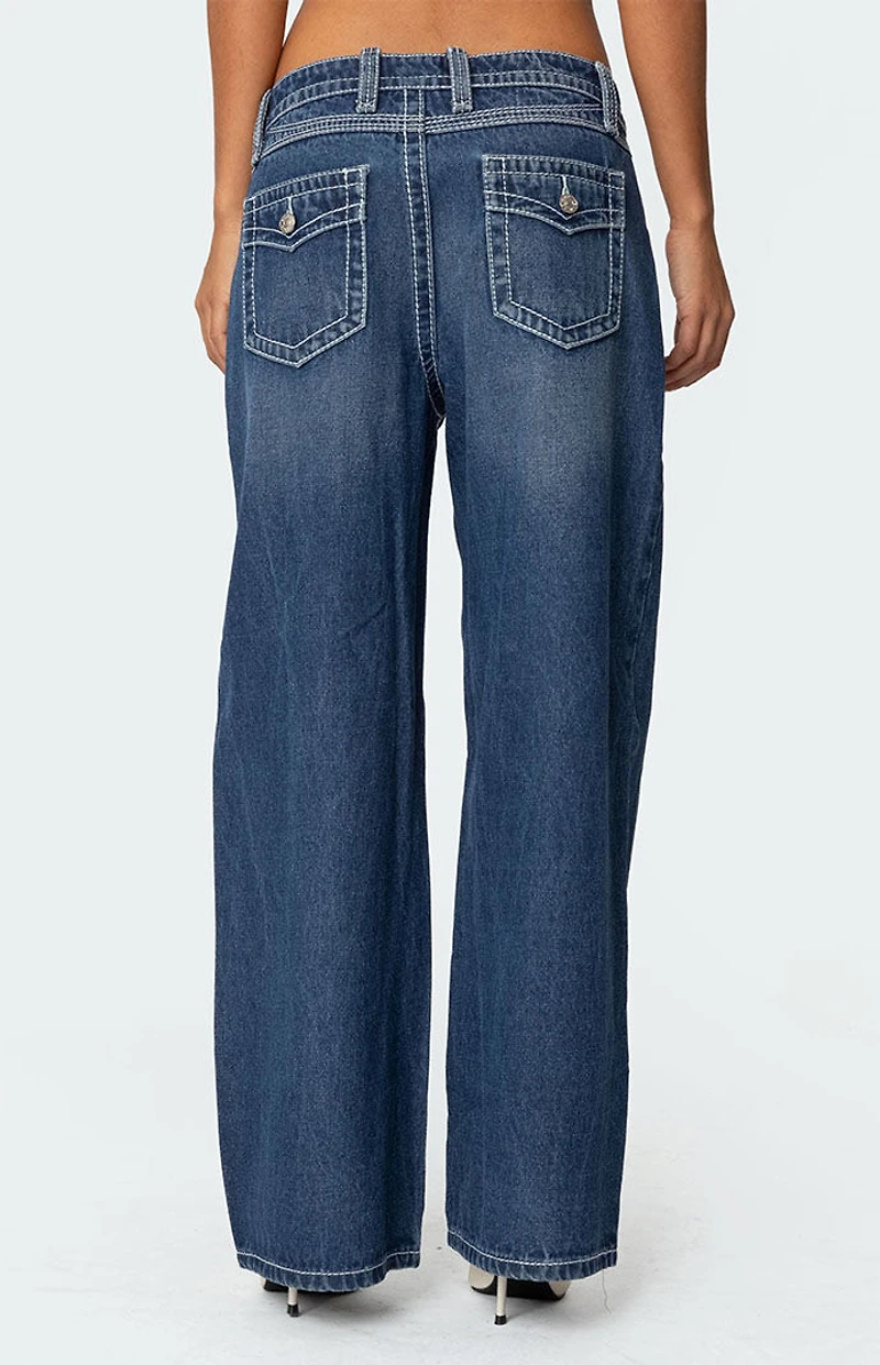 Edikted Contrast Stitch Low Rise Boyfriend Jeans