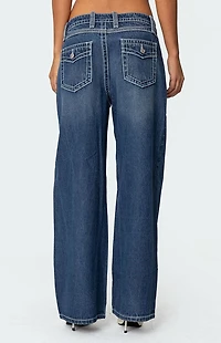 Edikted Contrast Stitch Low Rise Boyfriend Jeans