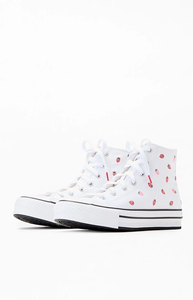 Converse Kids Chuck Taylor Embroidered Strawberries All Star Lift High Top Platform Shoes
