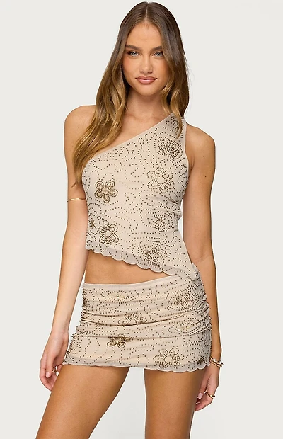 Edikted Astrid Beaded Backless One Shoulder Top