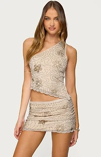 Edikted Astrid Beaded Backless One Shoulder Top