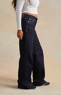 RARE DNM EDIT Dark Blue Metallic Contrast Stitch Low Rise Baggy Jeans