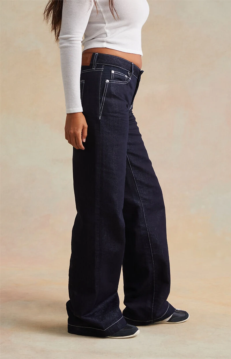 RARE DNM EDIT Dark Blue Metallic Contrast Stitch Low Rise Baggy Jeans