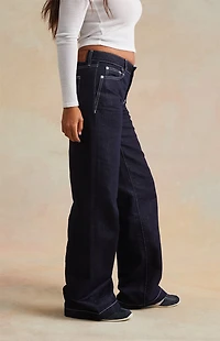 RARE DNM EDIT Dark Blue Metallic Contrast Stitch Low Rise Baggy Jeans