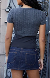 John Galt Gray Cable Knit Cropped Cardigan