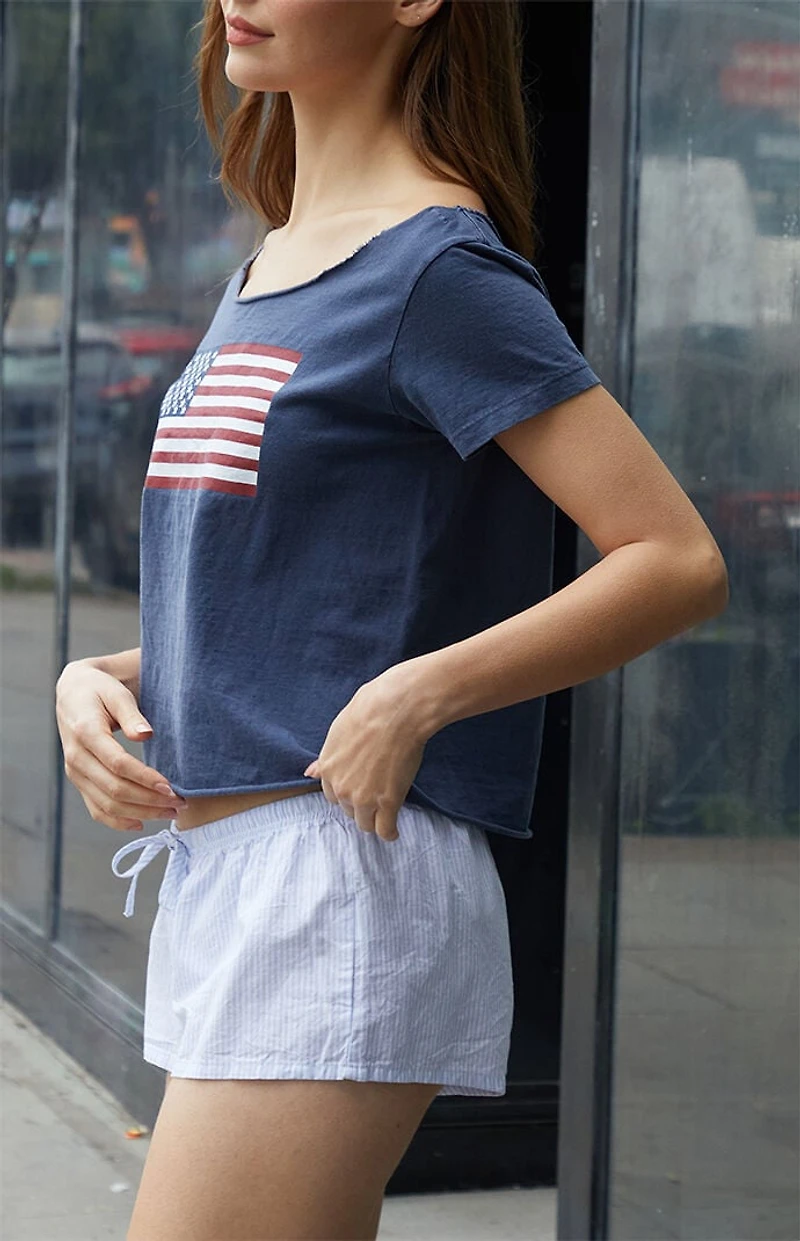 John Galt Blue Robyn American Flag Off-The-Shoulder Top