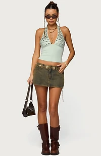 Edikted Sequin Plunge Neck Halter Top