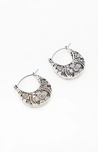 LA Hearts Etched Flower Hoop Earrings