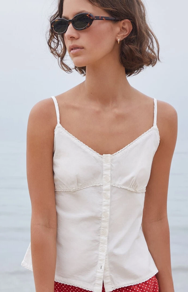 John Galt White Button Up Tank Top