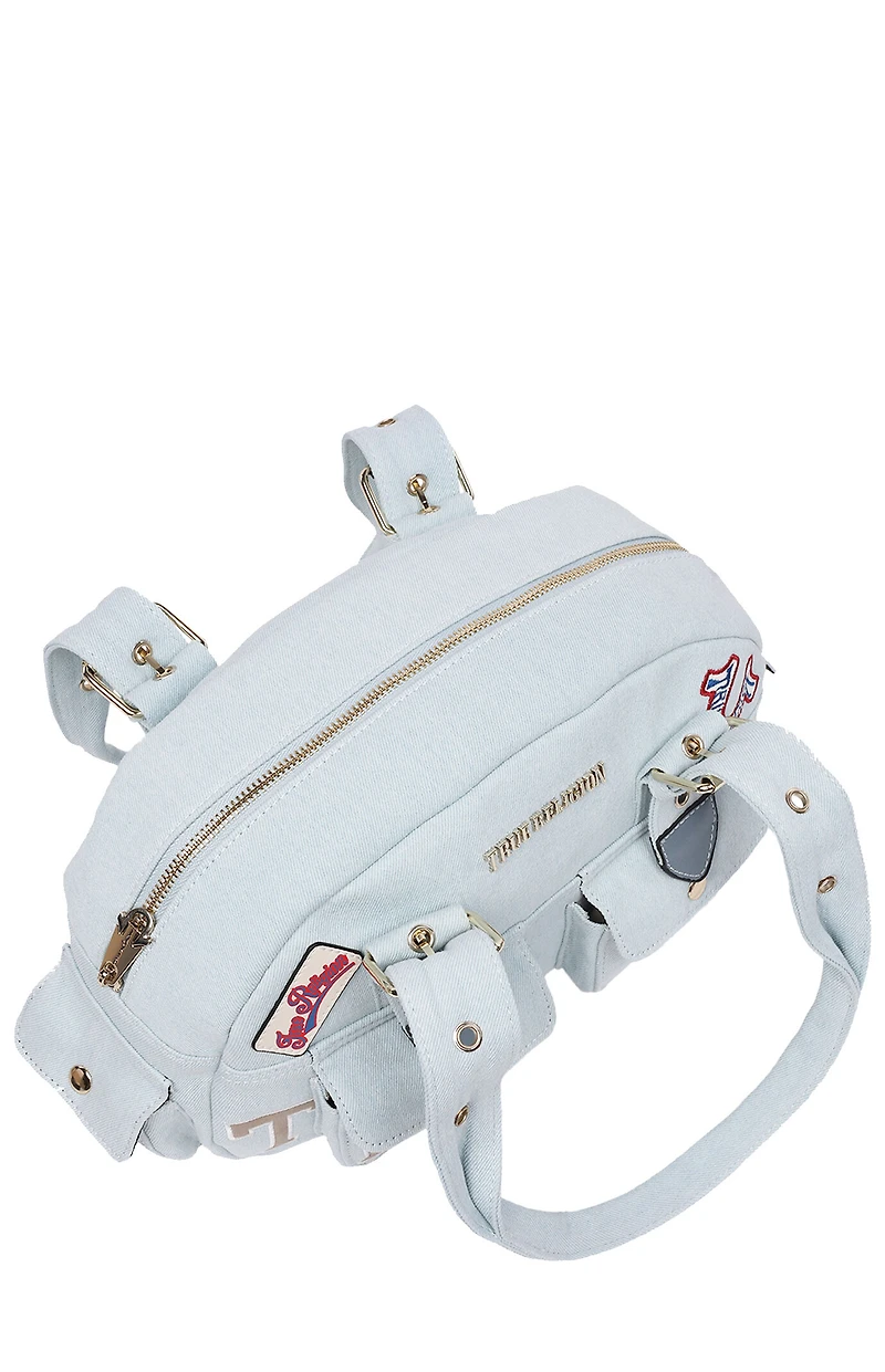 True Religion Light Blue Multi Patch Satchel Bag