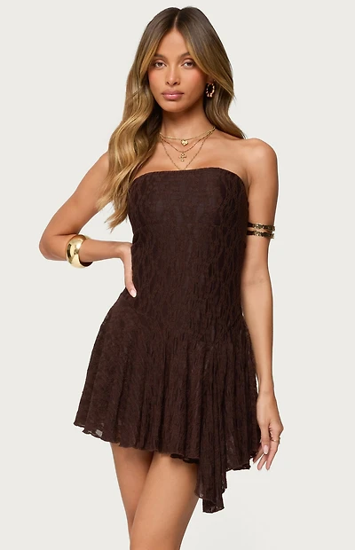 Edikted Elaia Asymmetric Strapless Lace Mini Dress