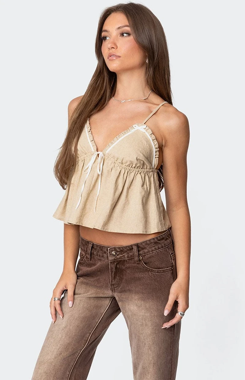 Edikted Claire Linen Look Babydoll Top