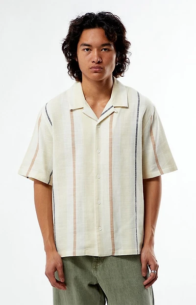 Pacsun Cream Striped Oversized Camp Shirt