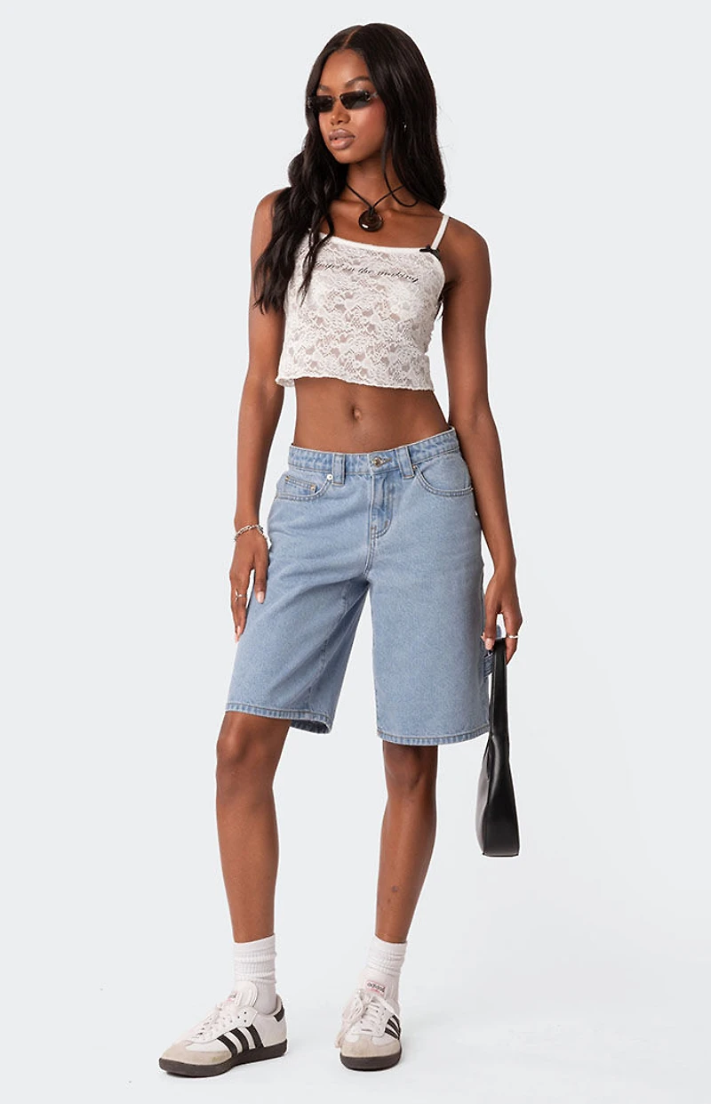 Edikted Low Rise Bermuda Denim Carpenter Shorts