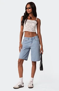 Edikted Low Rise Bermuda Denim Carpenter Shorts