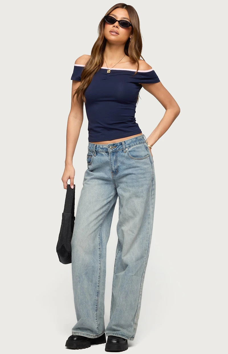 Edikted Dellah Contrast Off Shoulder Top