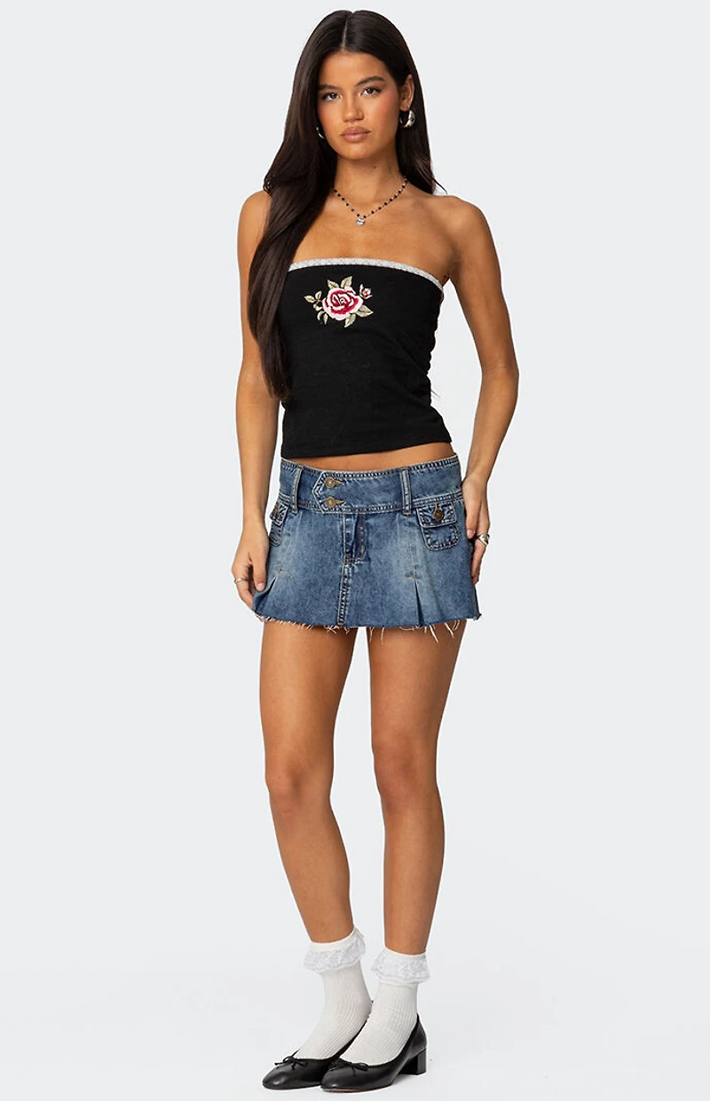 Edikted Enora Embroidered Rose Tube Top