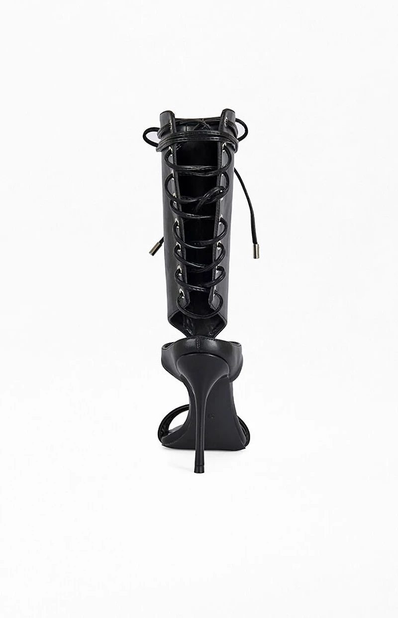 AZALEA WANG Women's Bohdi Black Lace-Up Stiletto Sandals