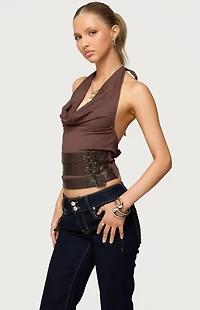 Edikted Buckle Cowl Neck Backless Top