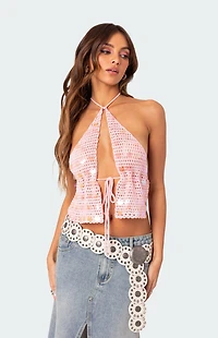 Edikted Sequin Crochet Open Back Top