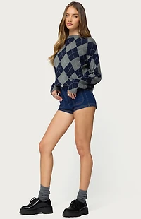 Edikted Saren High Rise Denim Micro Shorts