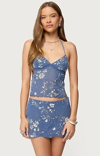 Edikted Nelley Backless Beaded Sequin Chiffon Top