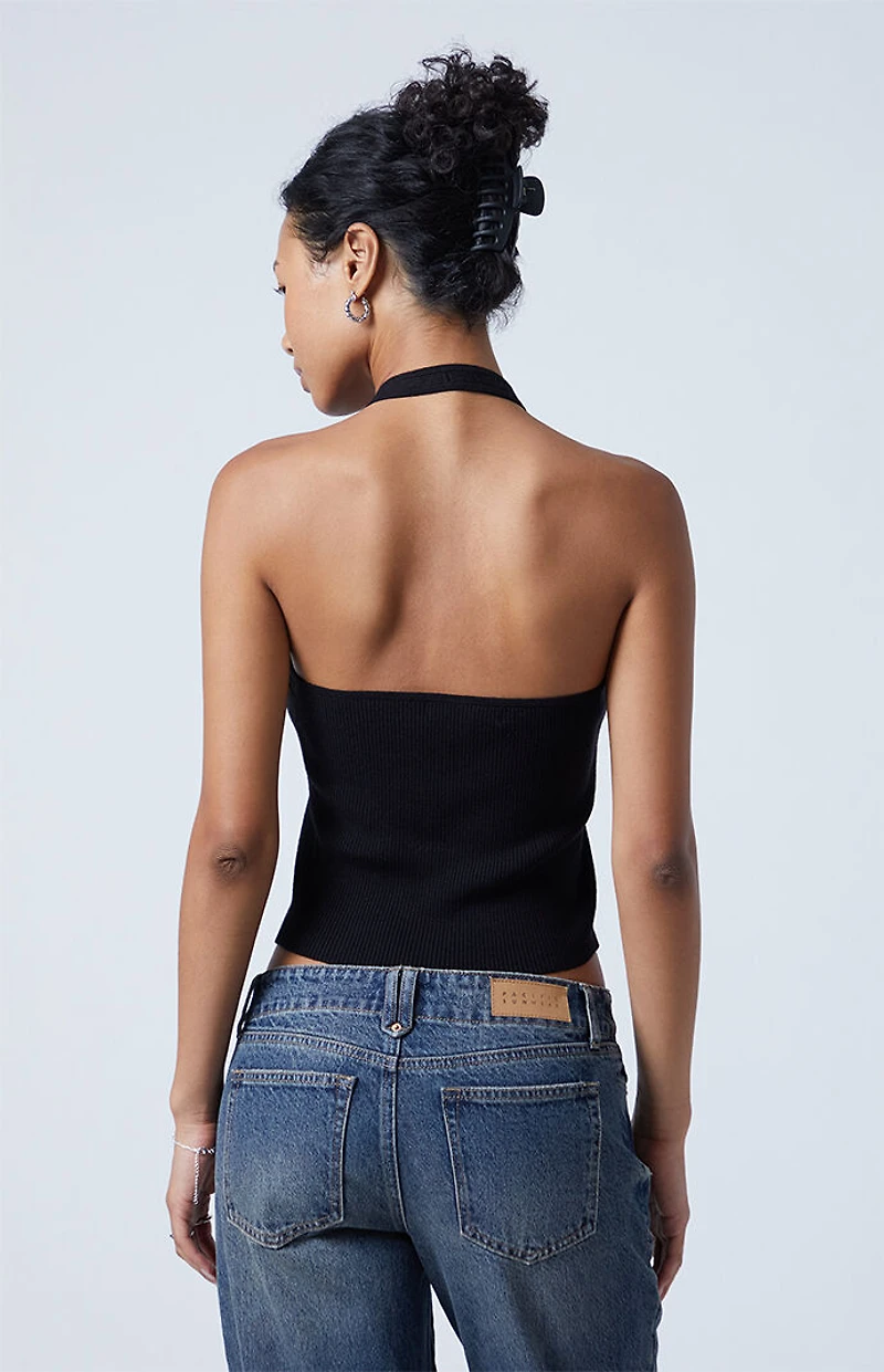 Third Charm Euna Lace Front Sweater Halter Top