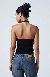 Third Charm Euna Lace Front Sweater Halter Top