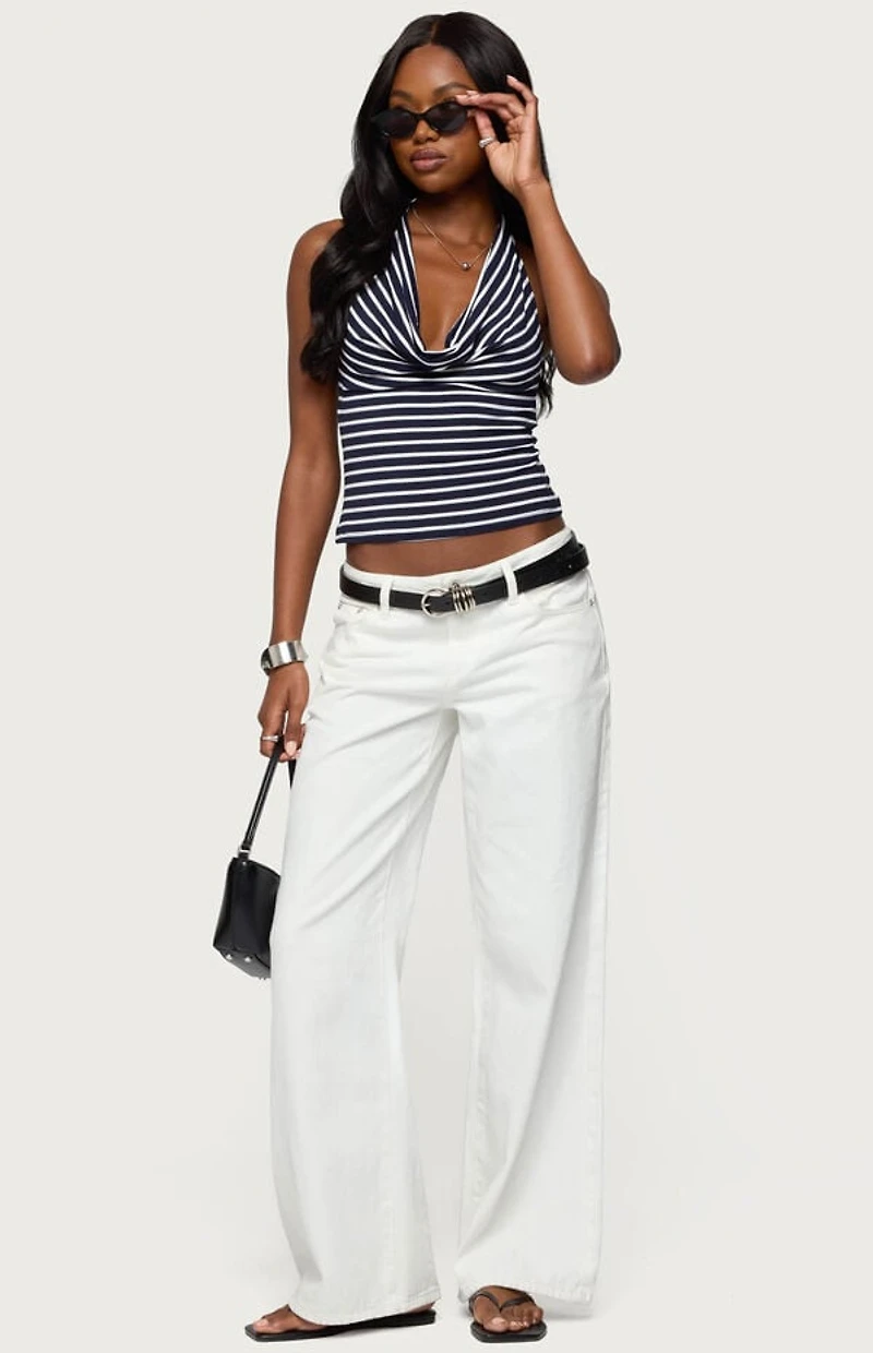 Edikted Striped Cowl Neck Halter Top