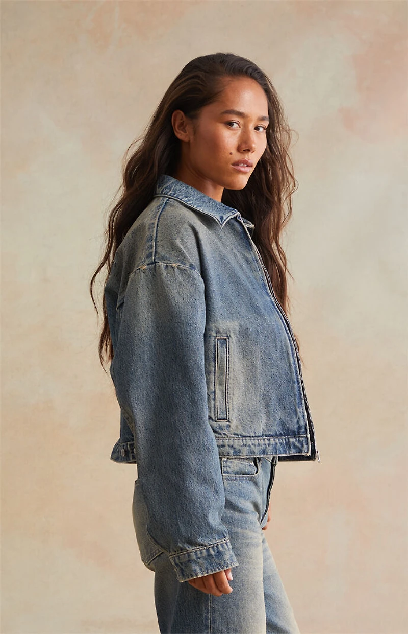 RARE DNM EDIT Medium Blue Embossed Denim Cropped Gas Jacket