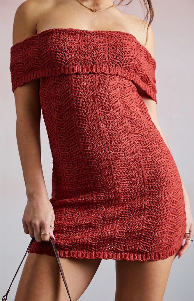 Third Charm Crochet Off-The-Shoulder Mini Dress