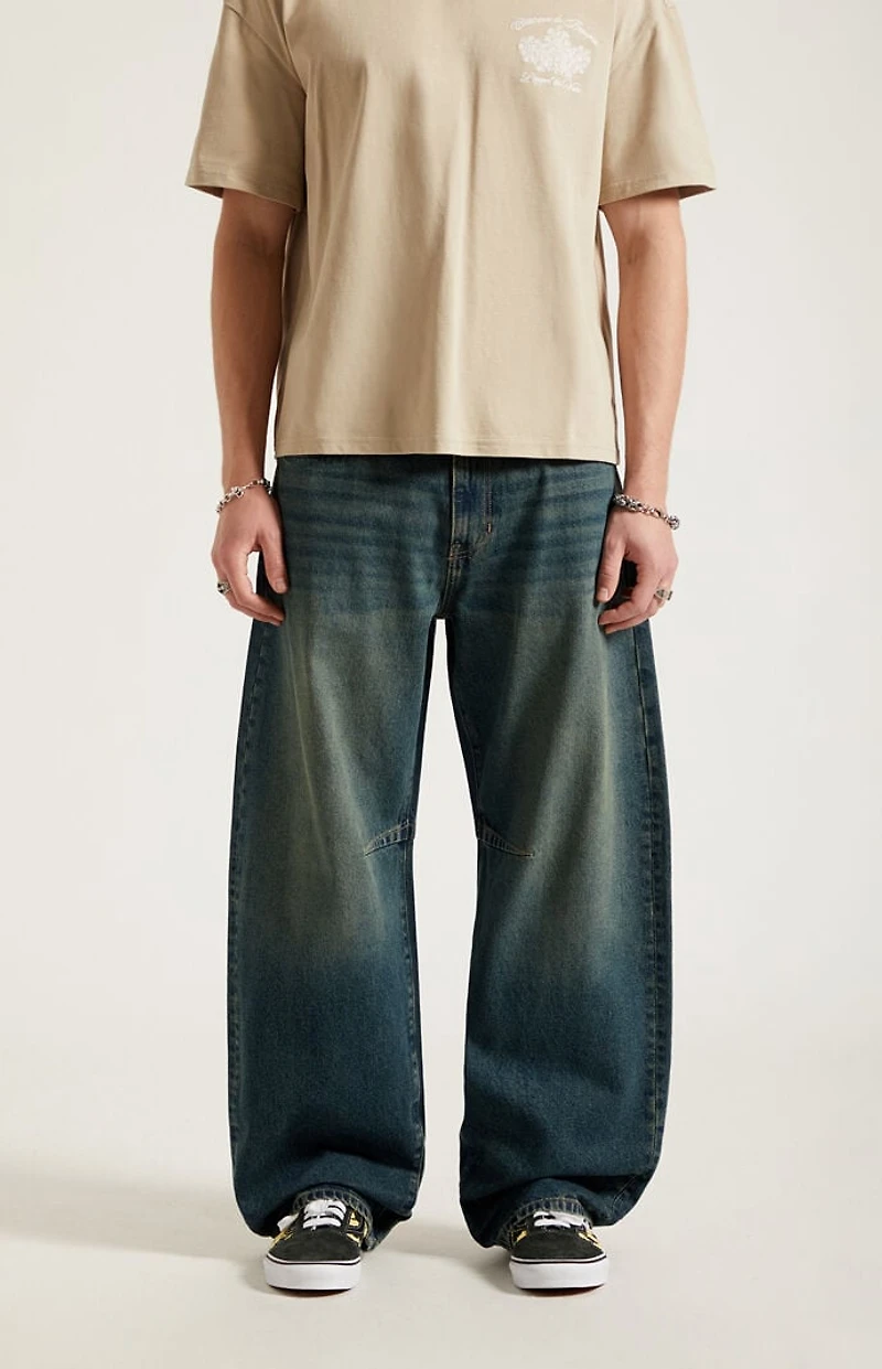 Pacsun Mason Baggy Barrel Jeans Dart Dark Blue Tint