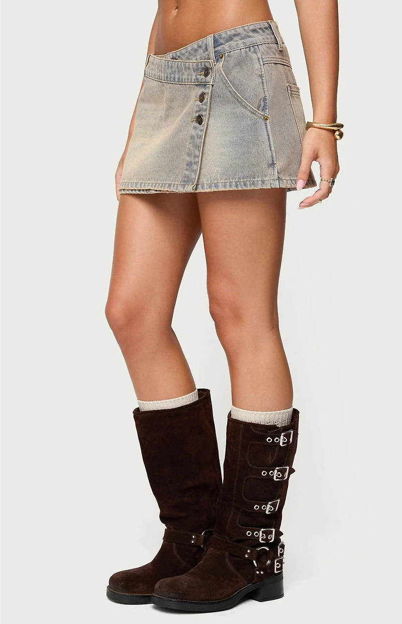 Edikted Wrap Mud Wash Denim Mini Skort