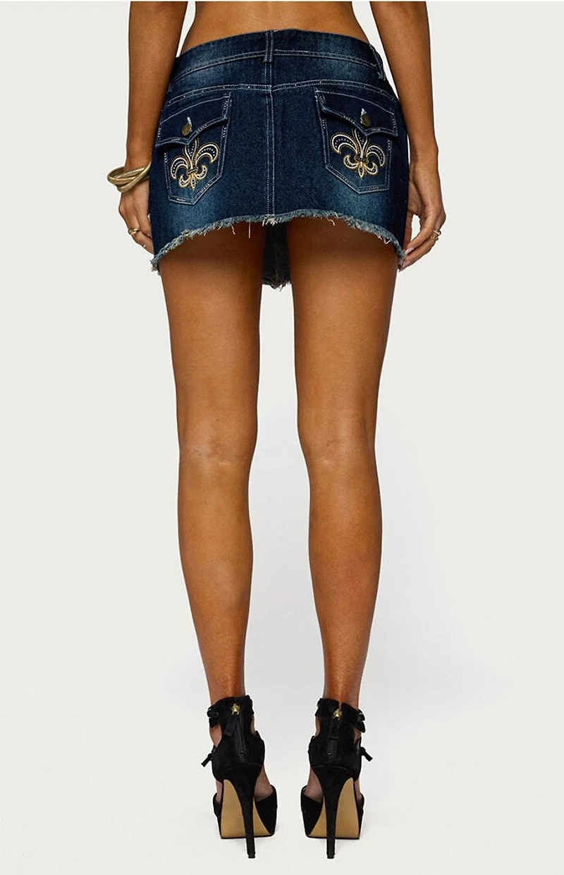 Edikted Dreya Embroidered Pocket Denim Mini Skirt