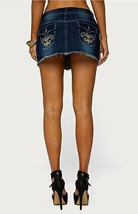 Edikted Dreya Embroidered Pocket Denim Mini Skirt