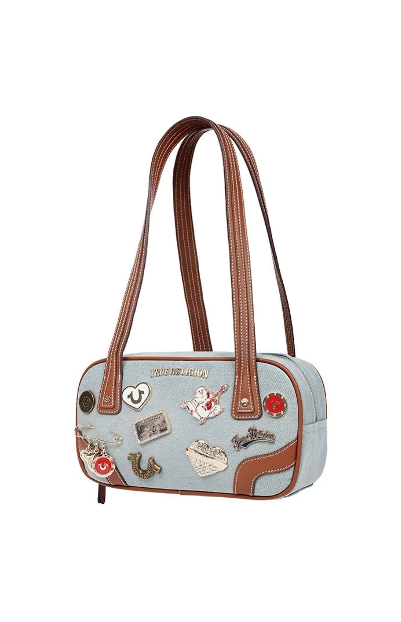 True Religion Arbor Multi Pin Logo Denim Satchel Bag
