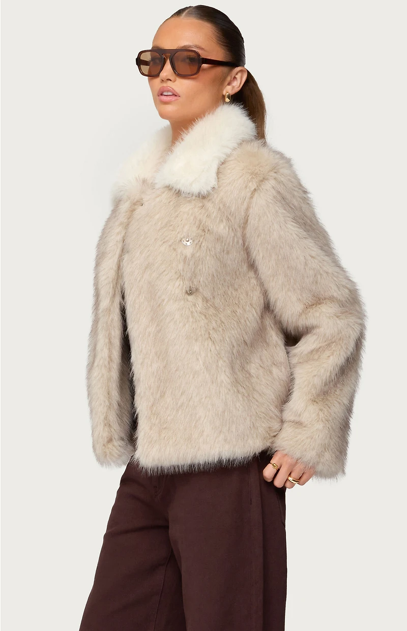 Edikted Contrast Collar Faux Fur Jacket