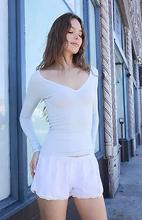 John Galt Light Blue Mary Lou Linen Lace Pajama Shorts