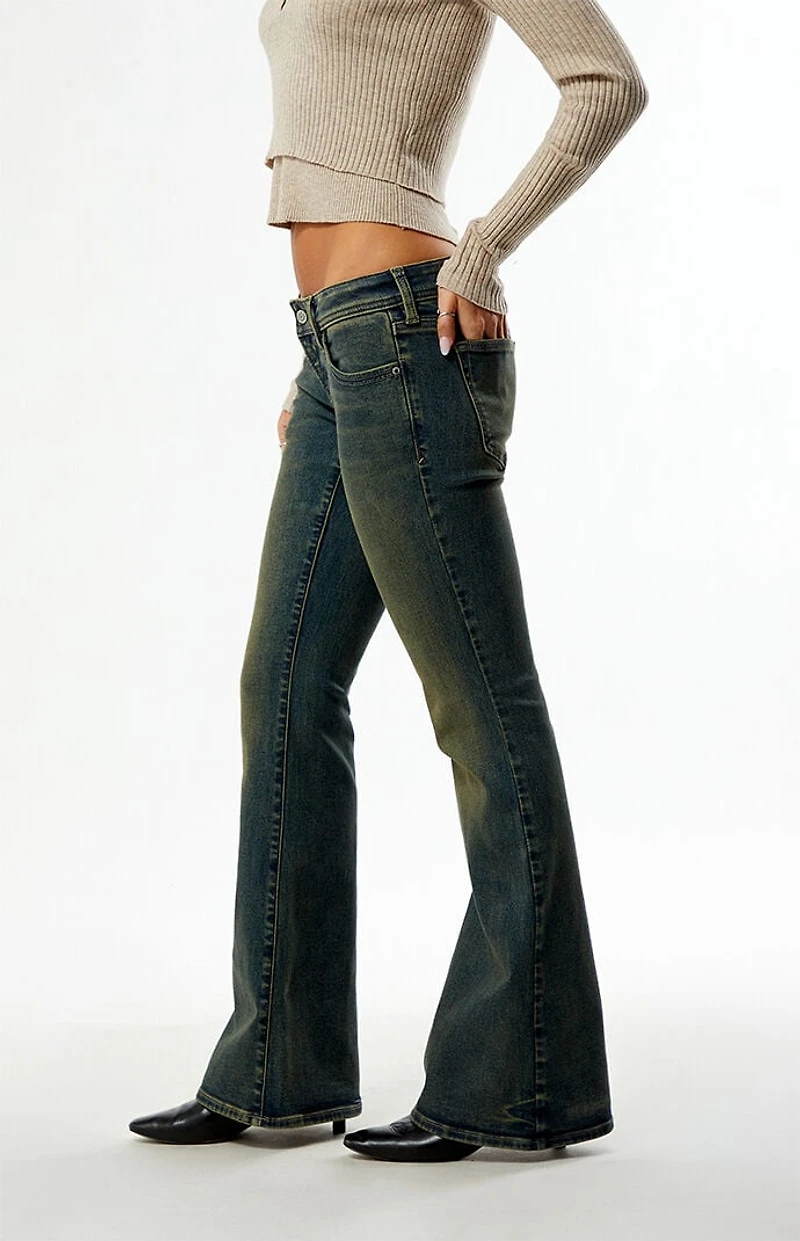 Pacsun Alana Ultra Low Rise Flare Jeans Tinted Dark Blue